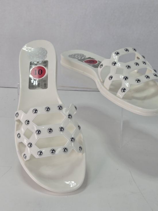 Vince Camuto Shoes - Vince Camuto Carron White Lattice Studded Flat Slide Jelly Sandals Women's Sz 10